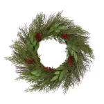 Nearly Natural 20in. Artificial Cedar and Ruscus Wreath with Red Berries thumbnail 1