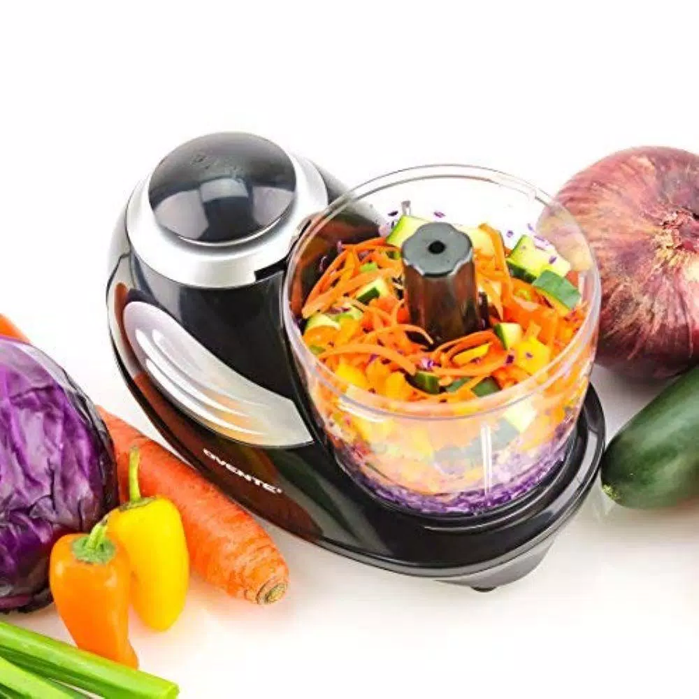 Ovente PF1007 Mini Food Processor, 1.5-Cup Single Speed Compact Chopper with 3 Attachments, Black