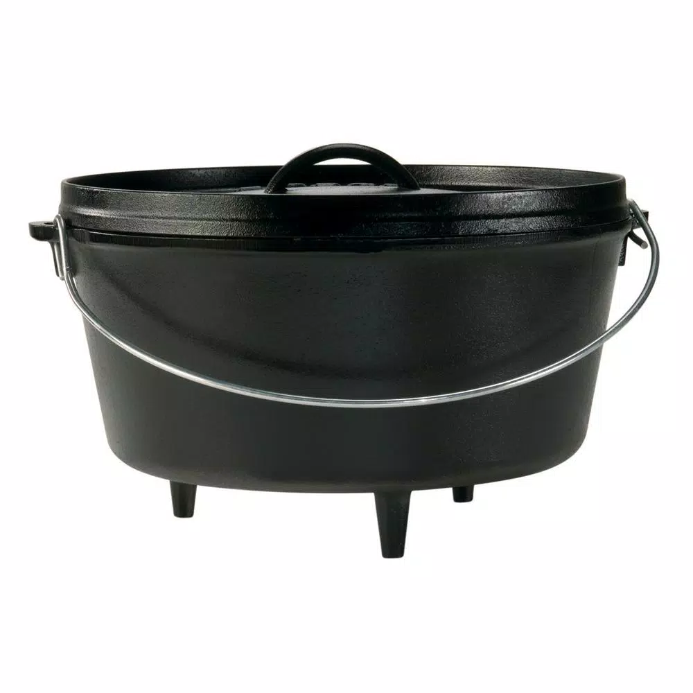 Lodge 6 qt. Round Cast Iron Camp Dutch Oven with Lid, Black