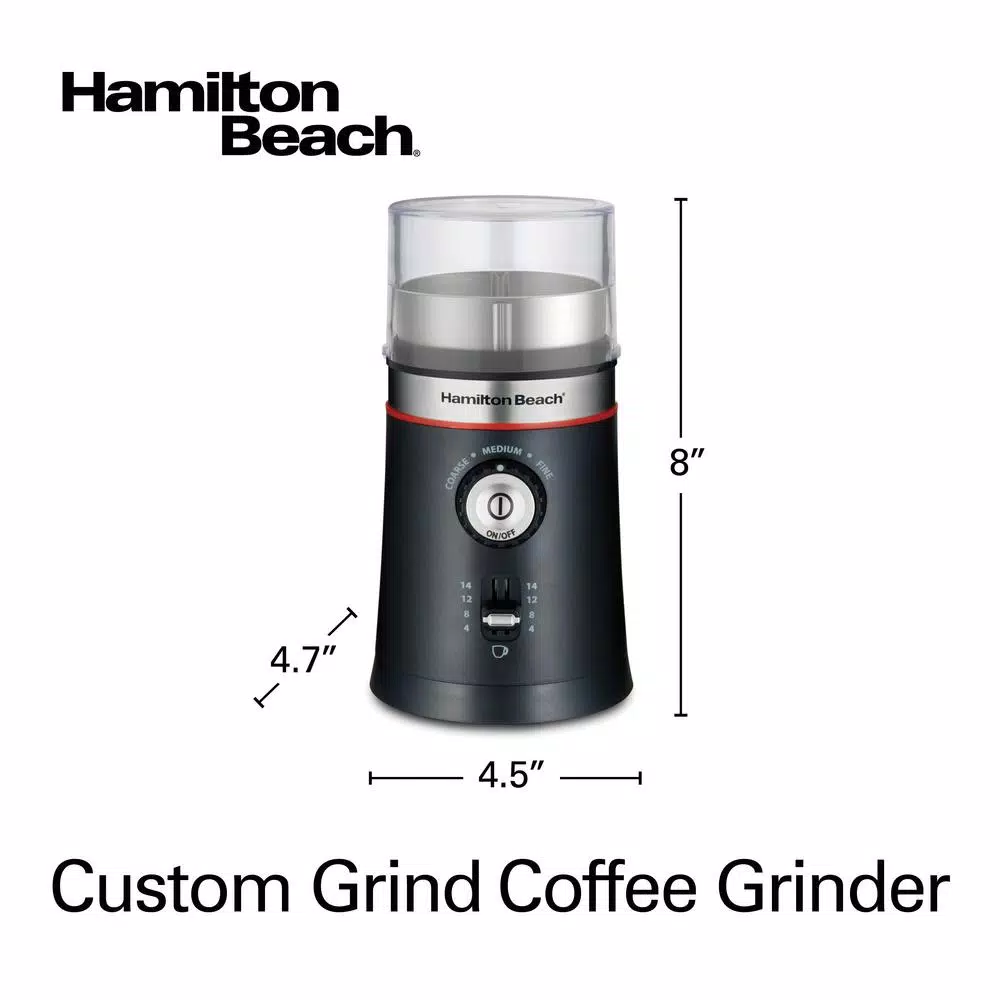 Hamilton Beach Custom Grind 5 oz. Black Blade Coffee Grinder, Electric with Removable Stainless Steel Chamber