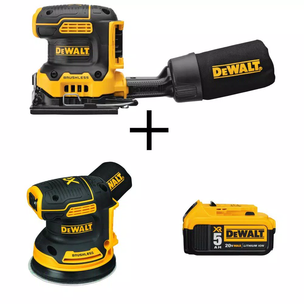 DEWALT 20V MAX XR Brushless 1/4 Sheet & 5 in. Random Orbital Sander Combo Kit with 5.0 Ah Battery
