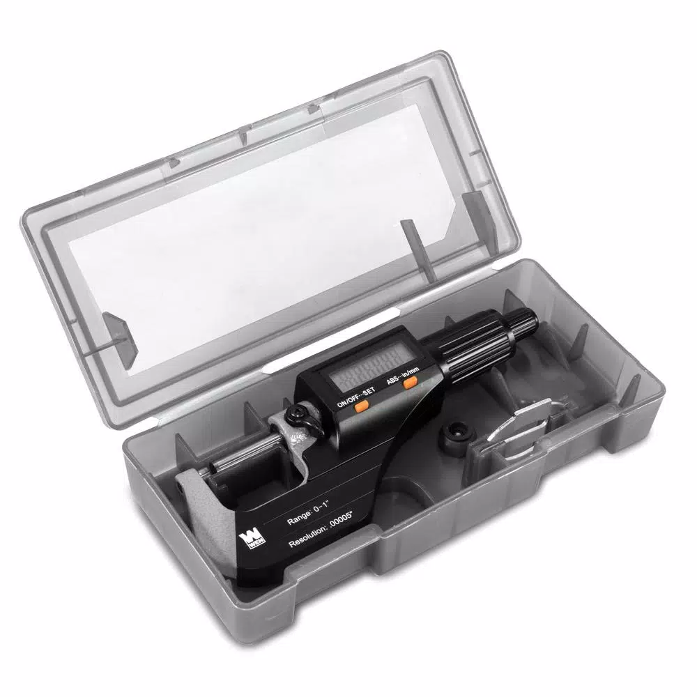 WEN Digital Micrometer 0-1 in. with 0.00005 in. Accuracy, Metric/Imperial, LCD Readout and Storage Case