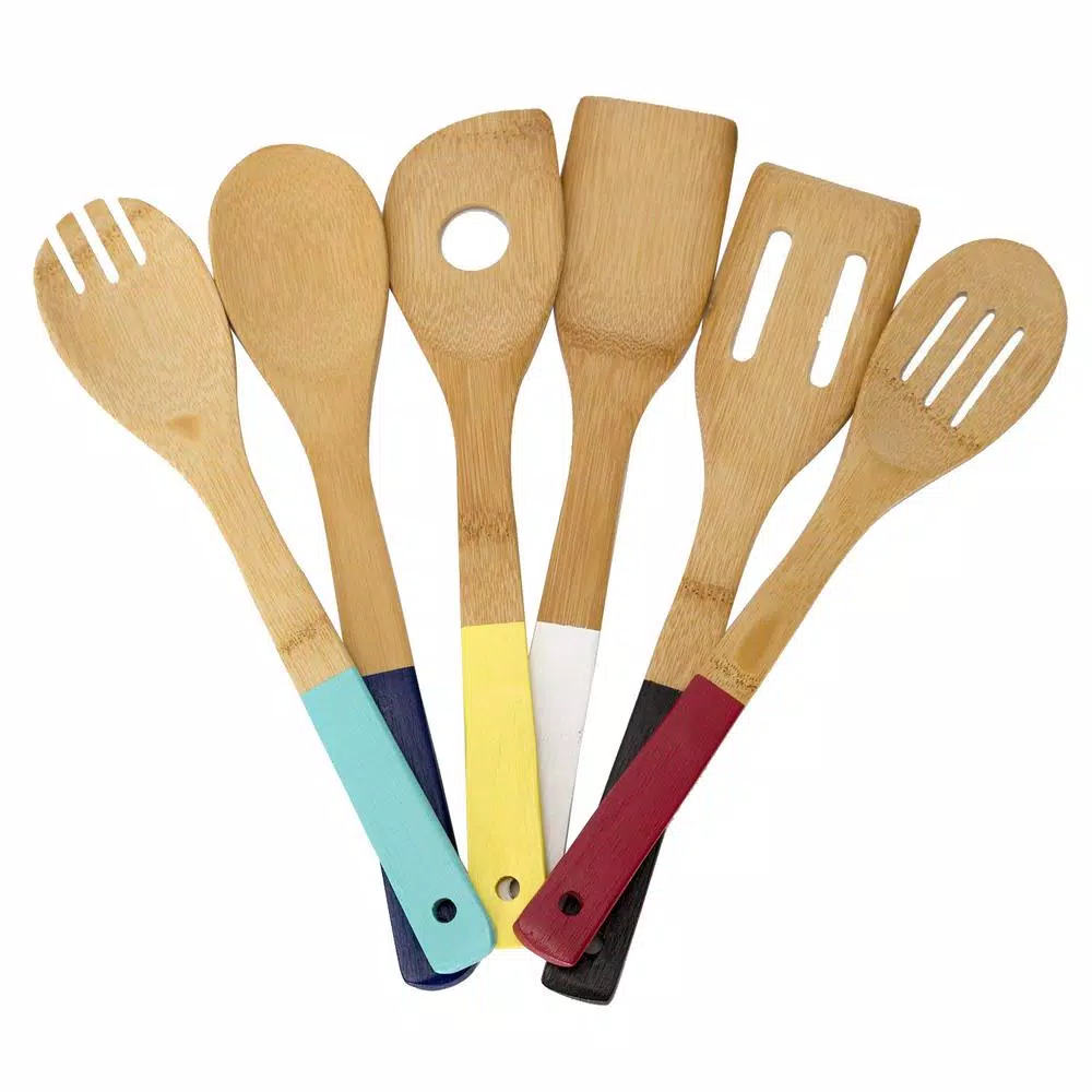Home Basics Bamboo Kitchen Utensil Set of 6 - Modern Spatulas and Cooking Spoons