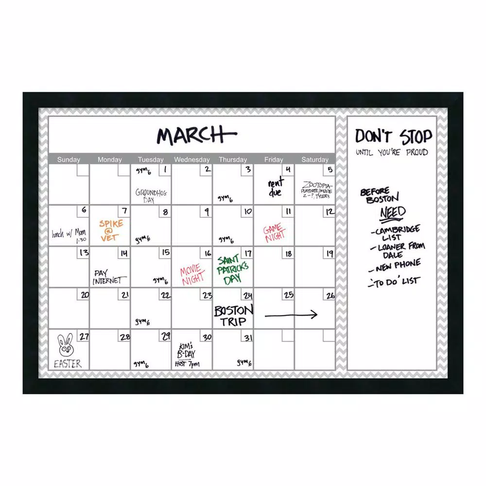 Amanti Art Grey Chevron Framed Glass Dry Erase Calendar Board, 38 x 26 in.