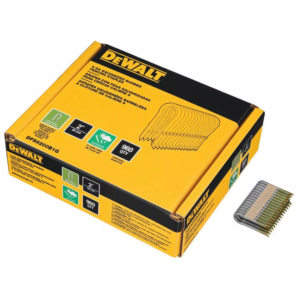 DEWALT 2 in. 9-Gauge Galvanized Barbed Paper Tape Fencing Staples, 960 Count