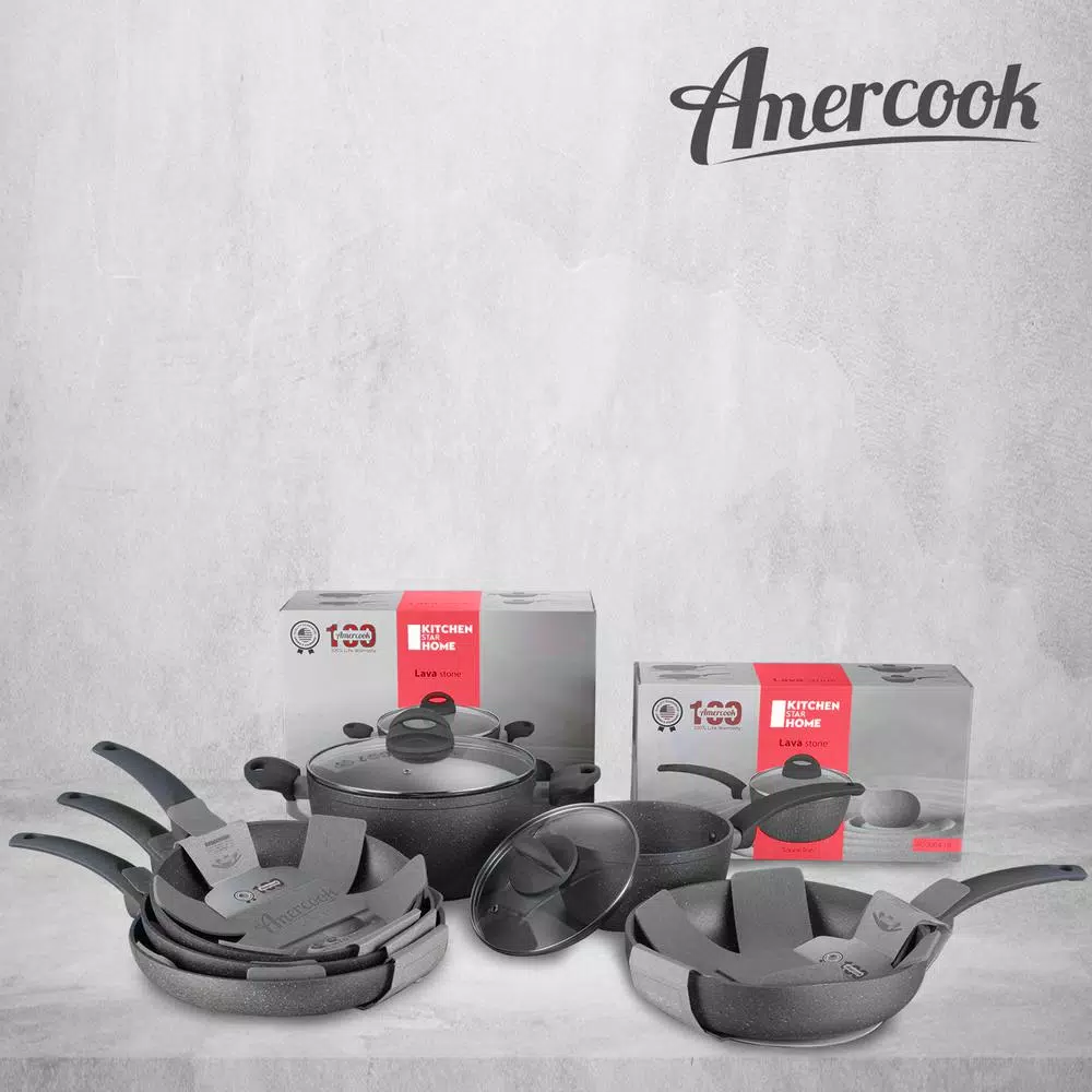 AMERCOOK Lava Stone 5 qt. Aluminum Nonstick Casserole Dish with Glass Lid, Gray