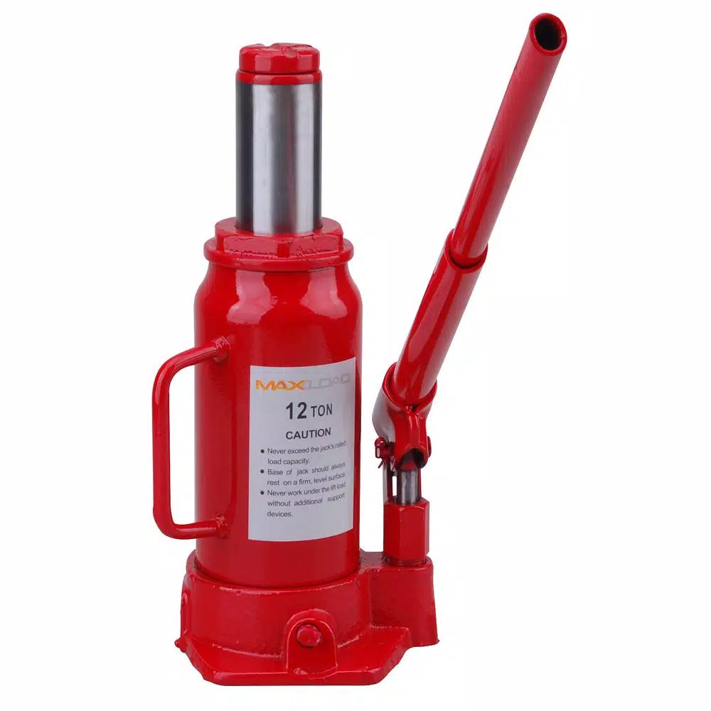 Max Load 12-Ton Hydraulic Bottle Jack, Heavy Duty Steel Construction