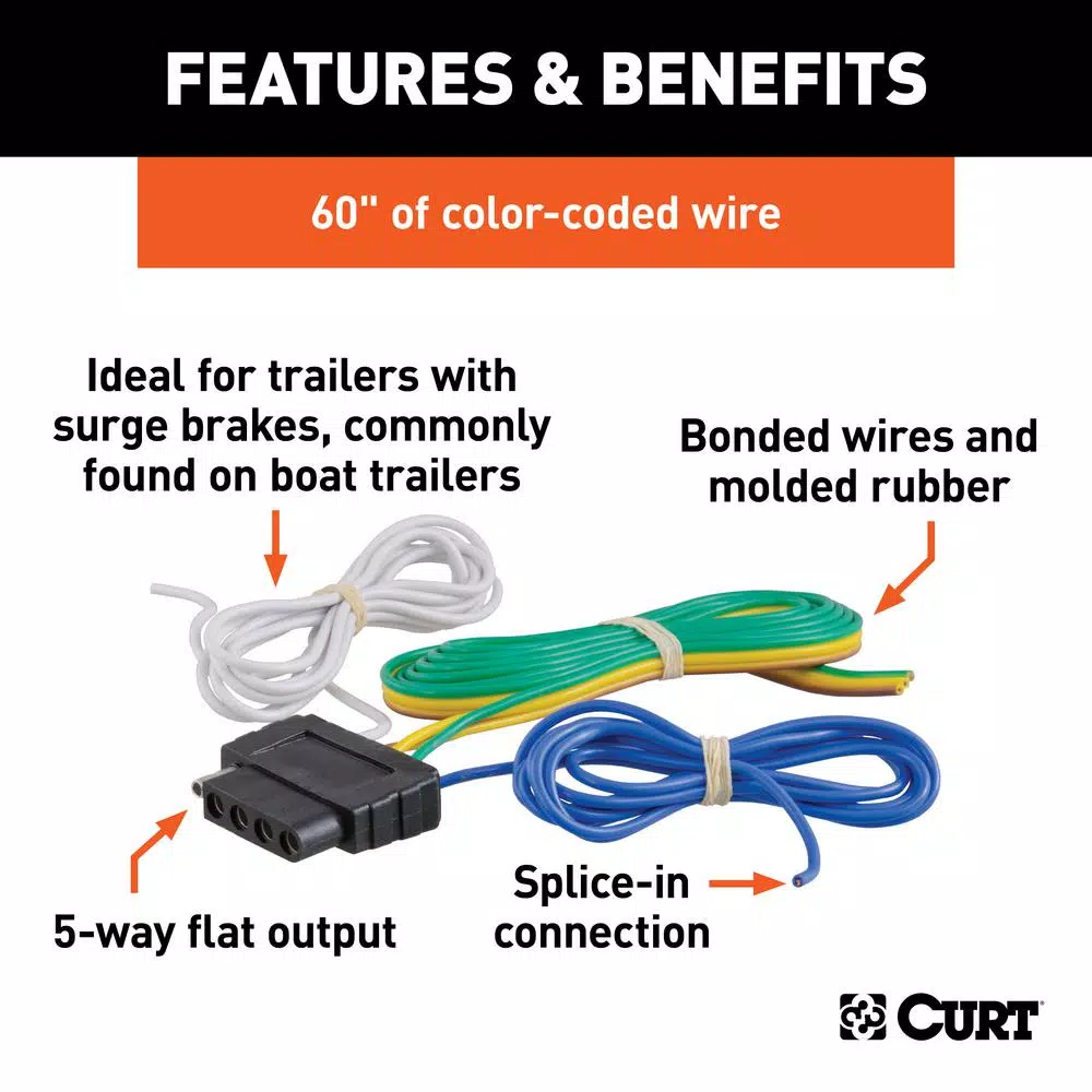 CURT 5-Way Flat Female Connector Socket with 60" Color-Coded Wires