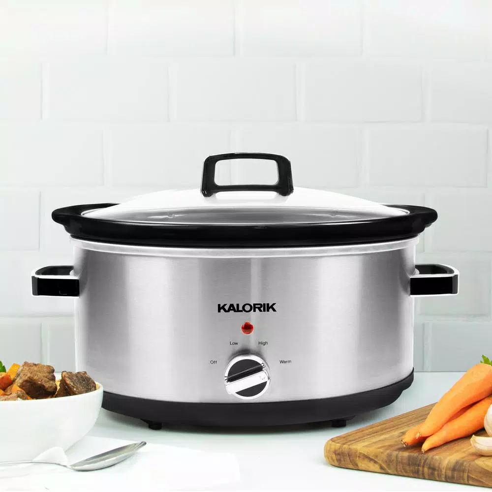 KALORIK 6.5 Qt. Stainless Steel Slow Cooker with Removable Stoneware and Glass Lid