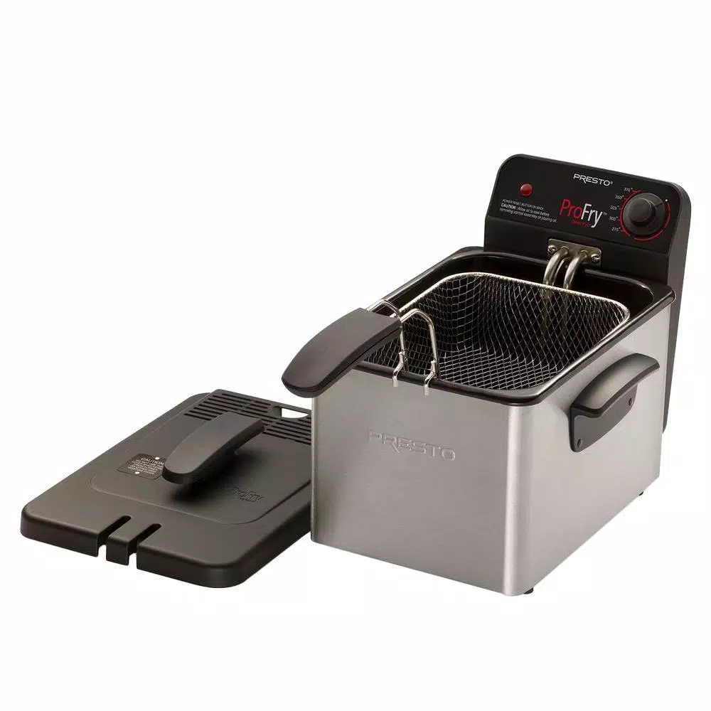 Presto Professional 3.2 Qt. Stainless Steel Deep Fryer with Fry Basket, 1800W, Brushed Stainless
