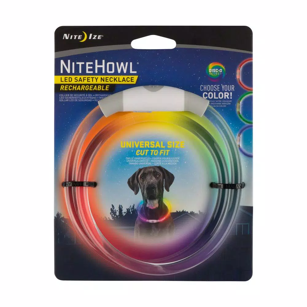Nite Ize NiteHowl LED Rechargeable Safety Necklace, Disc-O Select Multi-Color Dog Collar