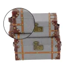 LITTON LANE Globetrotter Wood and Gray Burlap Fabric Decorative Storage Boxes with Leather Accents, Set of 2 thumbnail 3
