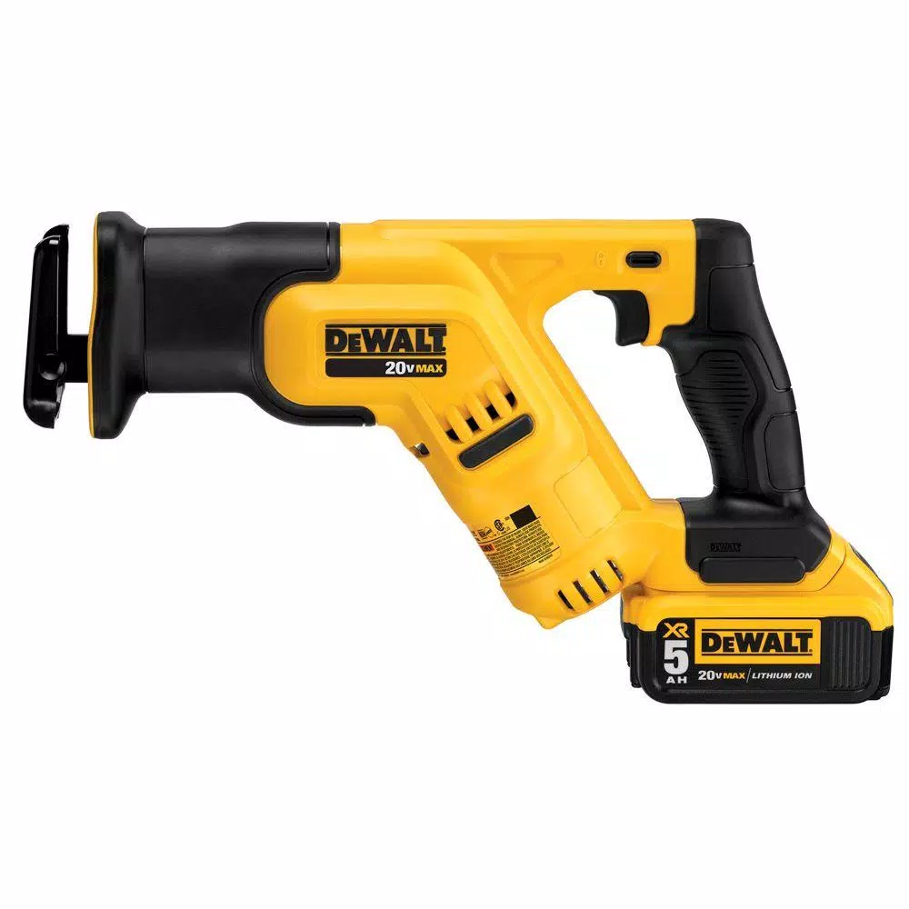 DEWALT 20V MAX Cordless Compact Reciprocating Saw Kit with 5Ah Battery, Charger, and Bag