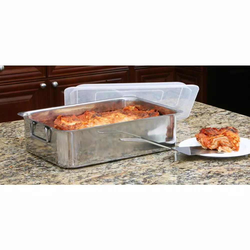 ExcelSteel 4-Piece Stainless Steel Roaster and Lasagna Pan Set with Plastic Cover and Spatula