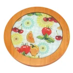 Creative Home 7.5 in. Round Tempered Glass Trivet Serving Board with Solid Wood Trim, Fruit Pattern thumbnail 1