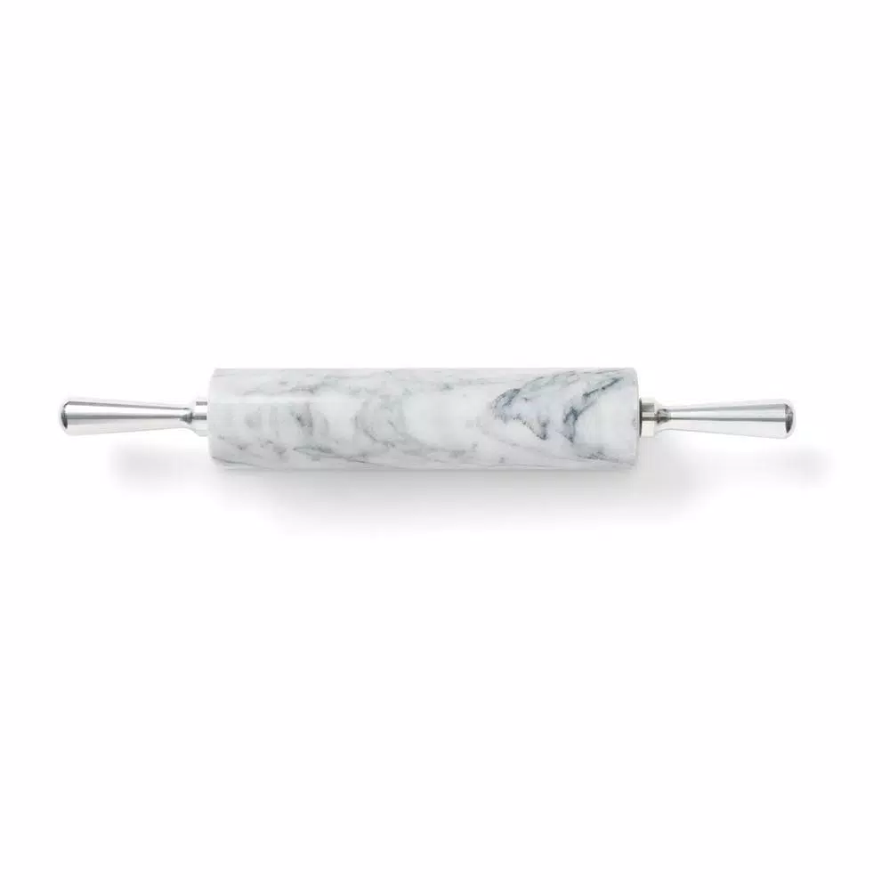 Fox Run White Marble Rolling Pin with Aluminum Handles and Marble Base