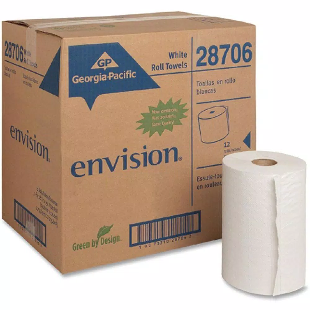 Georgia-Pacific Envision White Hardwound Roll Paper Towels, 1-Ply, 350 ft. per Roll, 12 Count