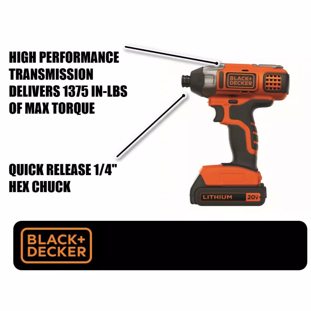 BLACK+DECKER 20V MAX Cordless Impact Driver Kit with 2 Ah Battery and Charger