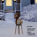 Alpine Corporation 33 in. Metal Barrel Reindeer Sculpture with Warm White LED Lights thumbnail 4
