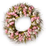 National Tree Company 21 in. Pink and White Tulip Flower Wreath with Greenery thumbnail 1