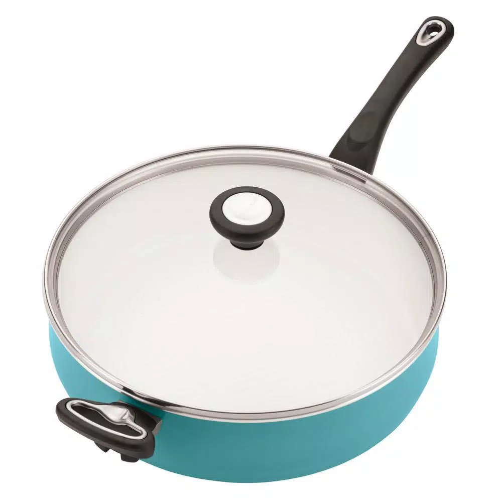Farberware PURECOOK 5 Qt. Aluminum Ceramic Nonstick Saute Pan with Glass Lid, Aqua