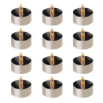 LUMABASE Silver Plated LED Tea Light Candles, 12-Count Battery Operated Flickering Amber Glow thumbnail 1