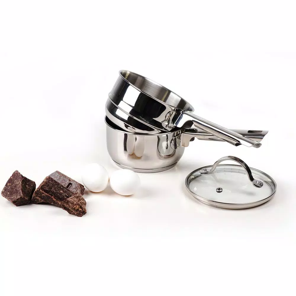 RSVP International Endurance 1 Qt. Stainless Steel Induction Double Boiler with Glass Lid
