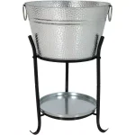 Sunnydaze Decor Pebbled Galvanized Steel 5-Gallon Ice Bucket Drink Cooler with Stand and Tray thumbnail 1