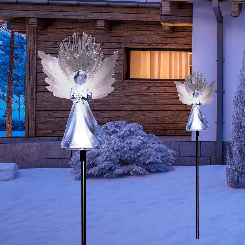 Alpine Corporation Solar Angel Garden Stakes with Fiber Optic Wings, Set of 2