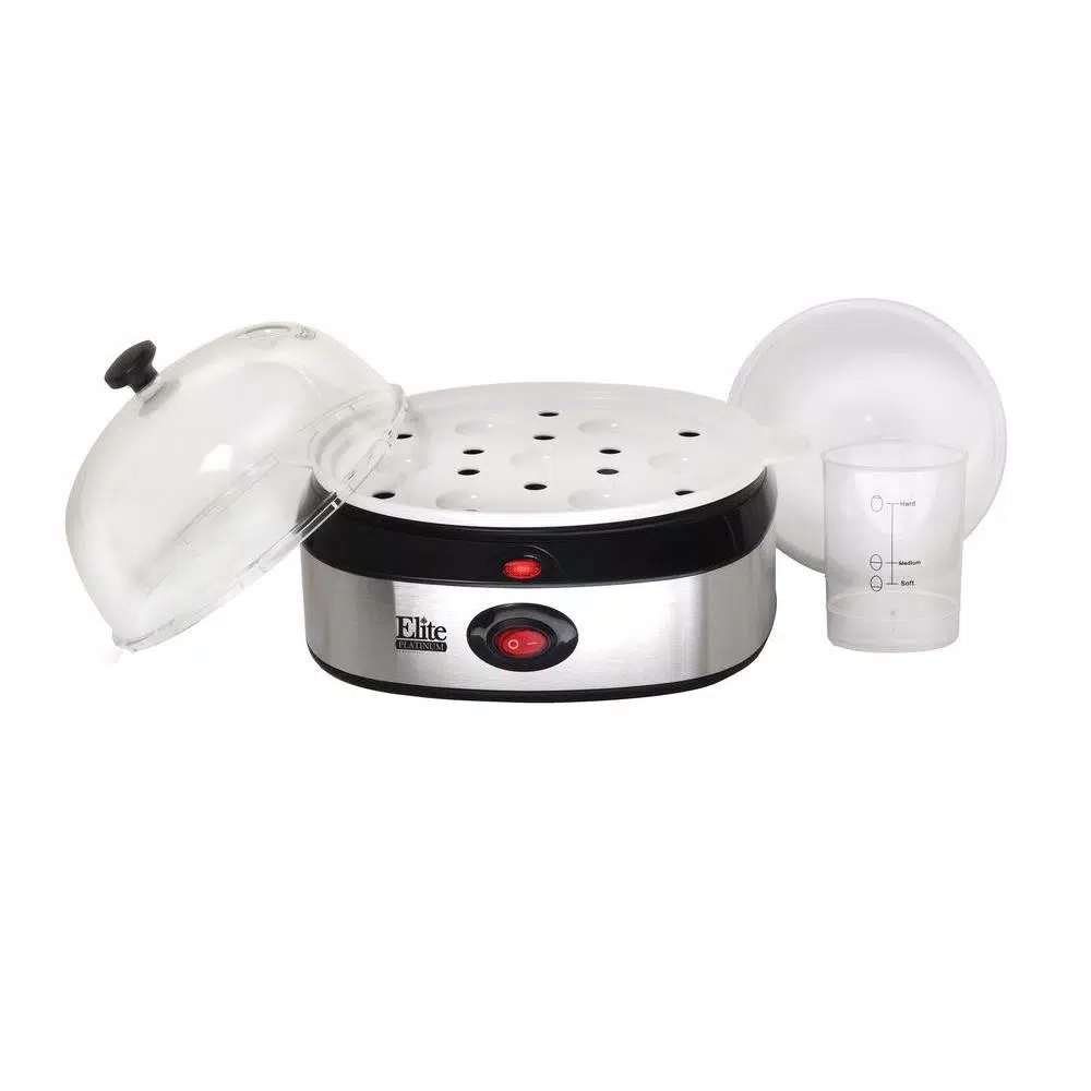 Elite Automatic Stainless Steel 7-Egg Cooker with Poaching Tray and Measuring Cup