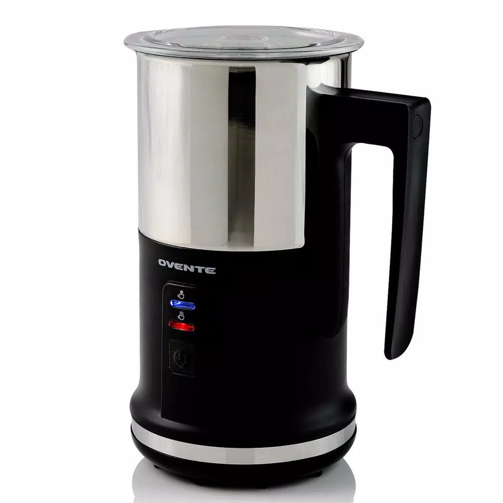 Ovente FR1208 3-in-1 Electric Milk Frother & Heater, Black Stainless Steel, 8.1 oz