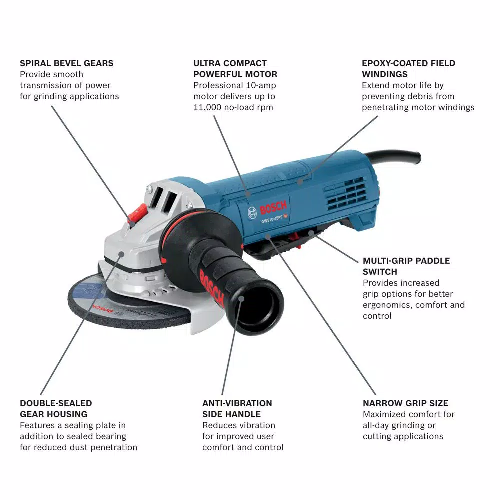 Bosch GWS10-45PE 4-1/2 in. 10 Amp Corded Angle Grinder with Paddle Switch (2-Pack)