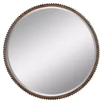 Aspire Home Accents Harrison 23 in. Round Corrugated Metal Accent Mirror with Rust Finish thumbnail 1