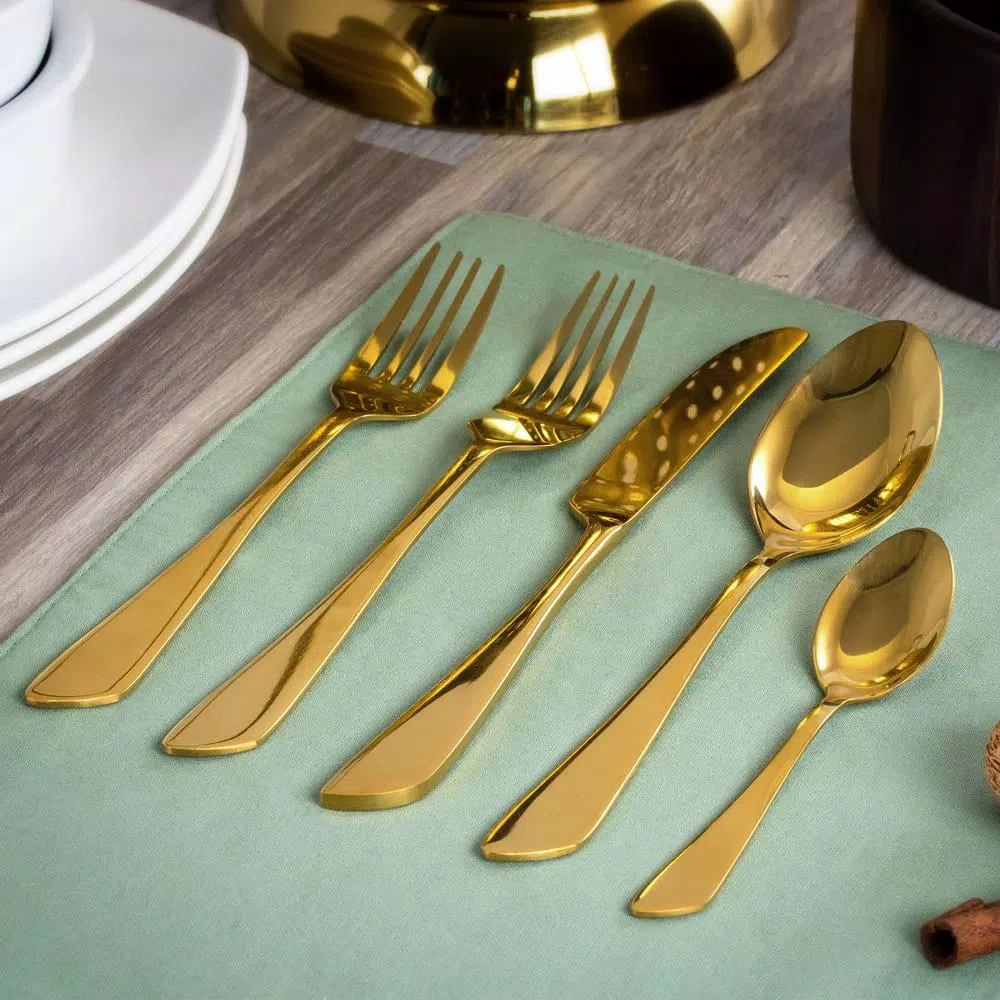 MegaChef Gibbous 20-Piece Gold Stainless Steel Flatware Set, Service for 4