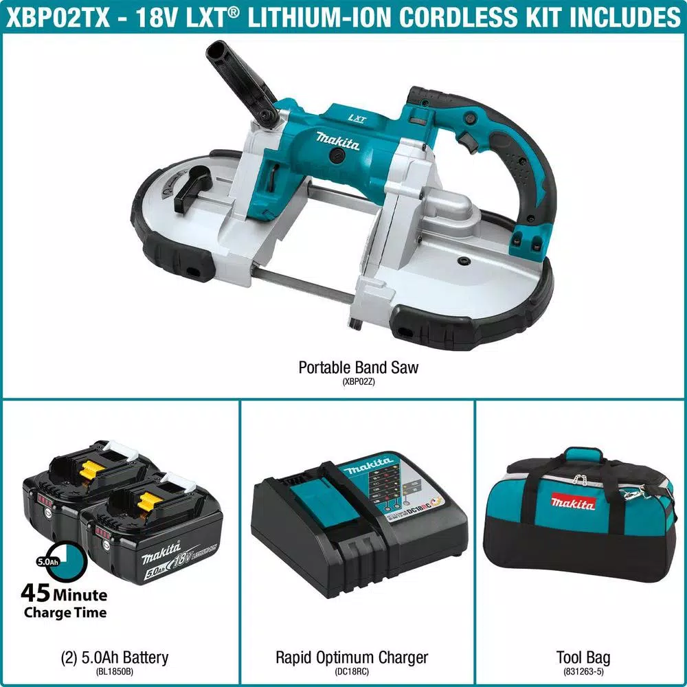 Makita 18V LXT Cordless Portable Band Saw Kit with 5.0Ah Batteries and Charger