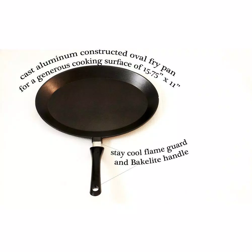 ExcelSteel 11 in. Cast Aluminum Nonstick Oval Frying Pan, Black