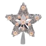 Northlight 9 in. Lighted Silver Tinsel Star Christmas Tree Topper with 11 Clear Mini Lights thumbnail 2