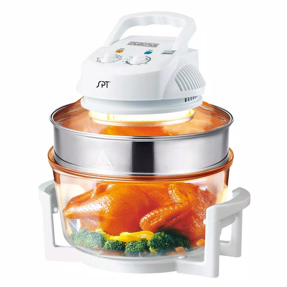 SPT 1300W White Countertop Convection Oven with Built-in Timer and Extender Ring