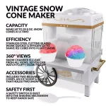 Nostalgia 160 oz. Countertop Snow Cone Maker with Stainless Steel Blades and Reusable Cones - White thumbnail 2