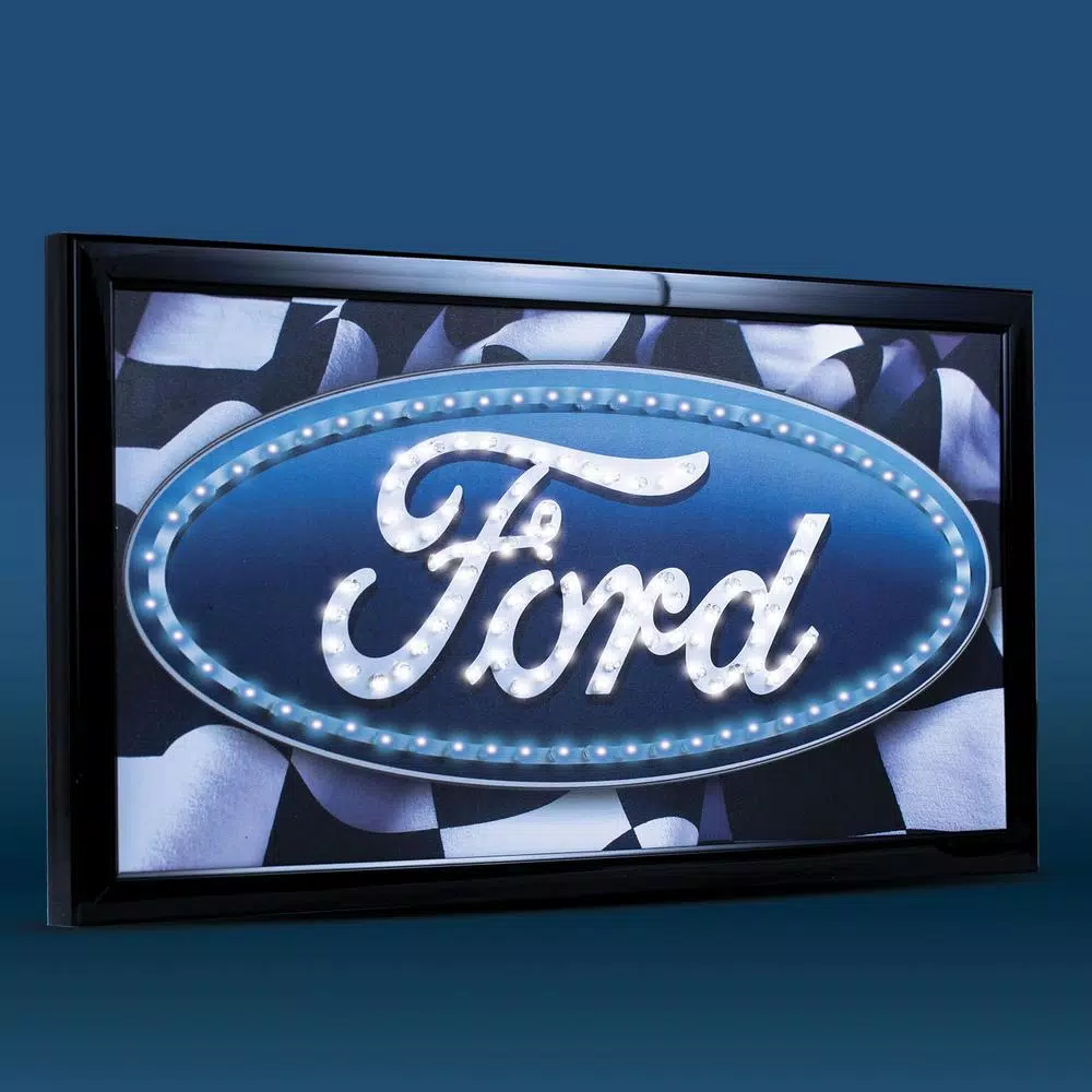Crystal Art Gallery Ford Logo Framed Flashing LED Sign - Vintage Style Wall Art