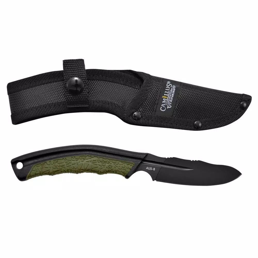 Camillus BT-8.5 Carbonitride Titanium AUS-8 Steel Fixed Blade Hunting Knife with Sheath