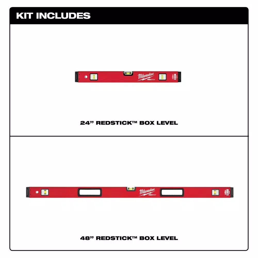 Milwaukee REDSTICK Box Level Set, 24 in. and 48 in.