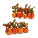 Gerson 6.89 in. Resin Harvest Thanksgiving Pumpkin Tabletop Decor Set of 2 - Thankful & Welcome thumbnail 1