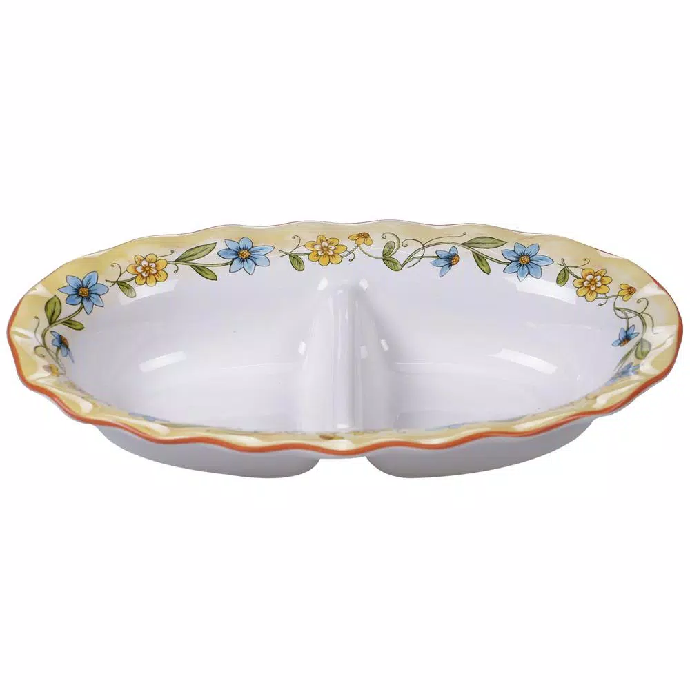 Certified International Torino Multi-Colored 13 in. 2-Section Ceramic Divided Serving Dish