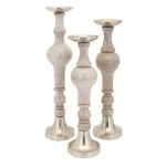 IMAX Trisha Yearwood Nightingale Mango Wood Hurricane Candle Holder Set of 3, Gray thumbnail 1