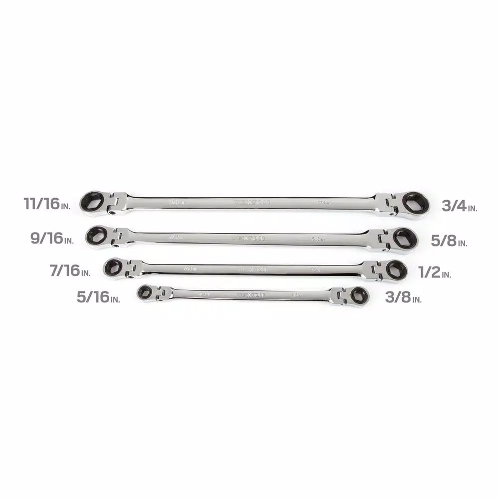 TEKTON 4-Piece Extra Long Flex-Head Ratcheting Box End Wrench Set, SAE