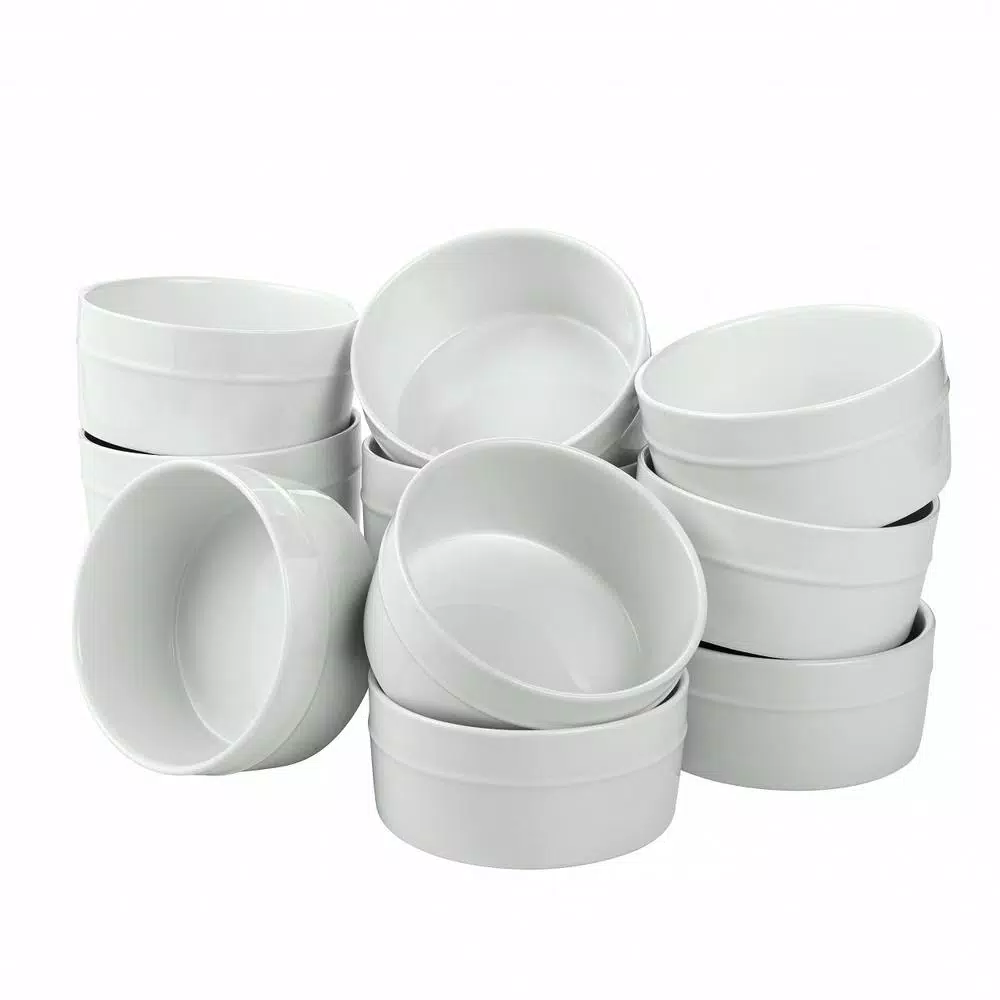 Over and Back 12-Piece Round Porcelain Ramekin Set, White