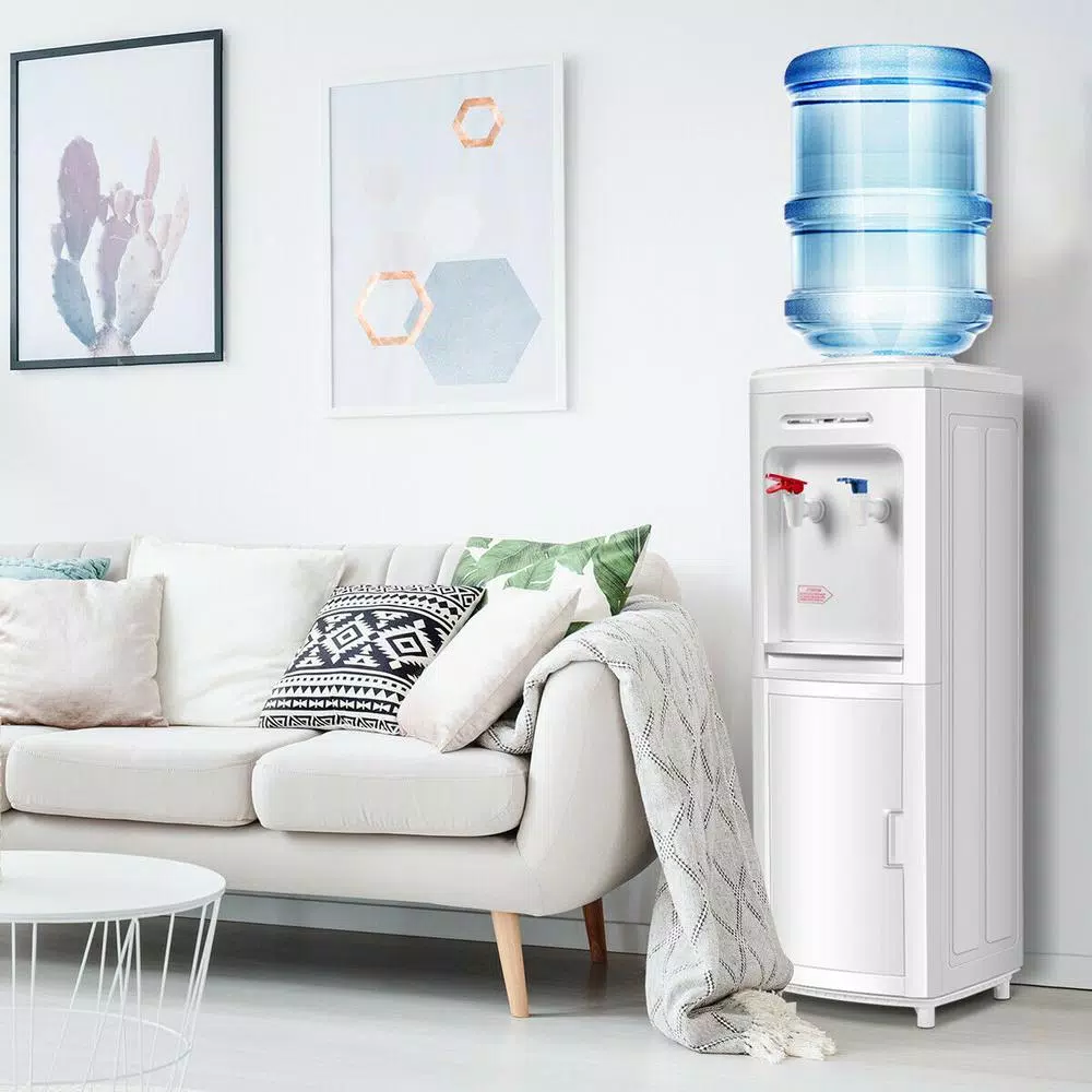 Costway Primo Electric Top-Loading Water Dispenser with Storage Cabinet, White