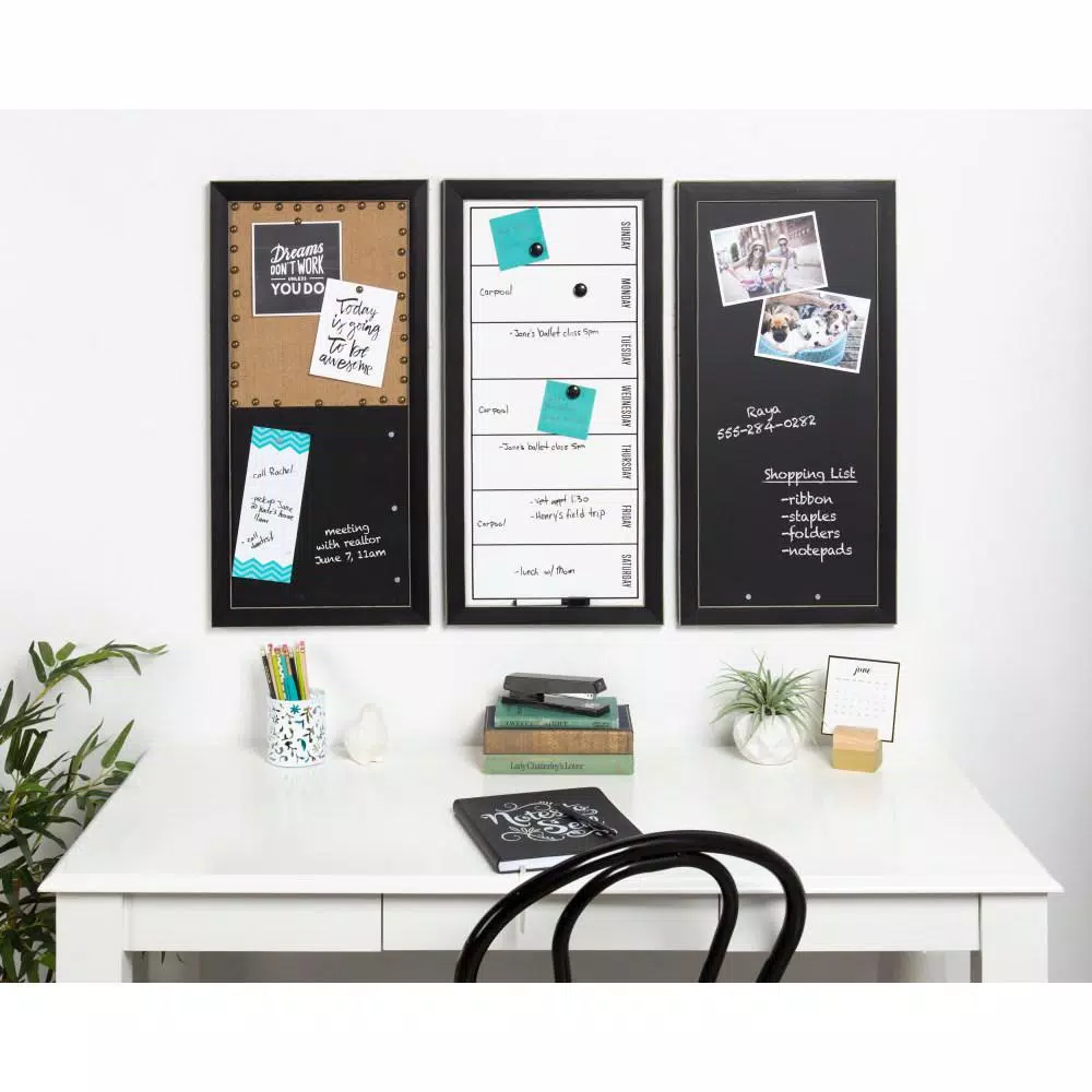 DesignOvation Wyeth Framed Magnetic Chalkboard Memo Board, 13 x 26 in.