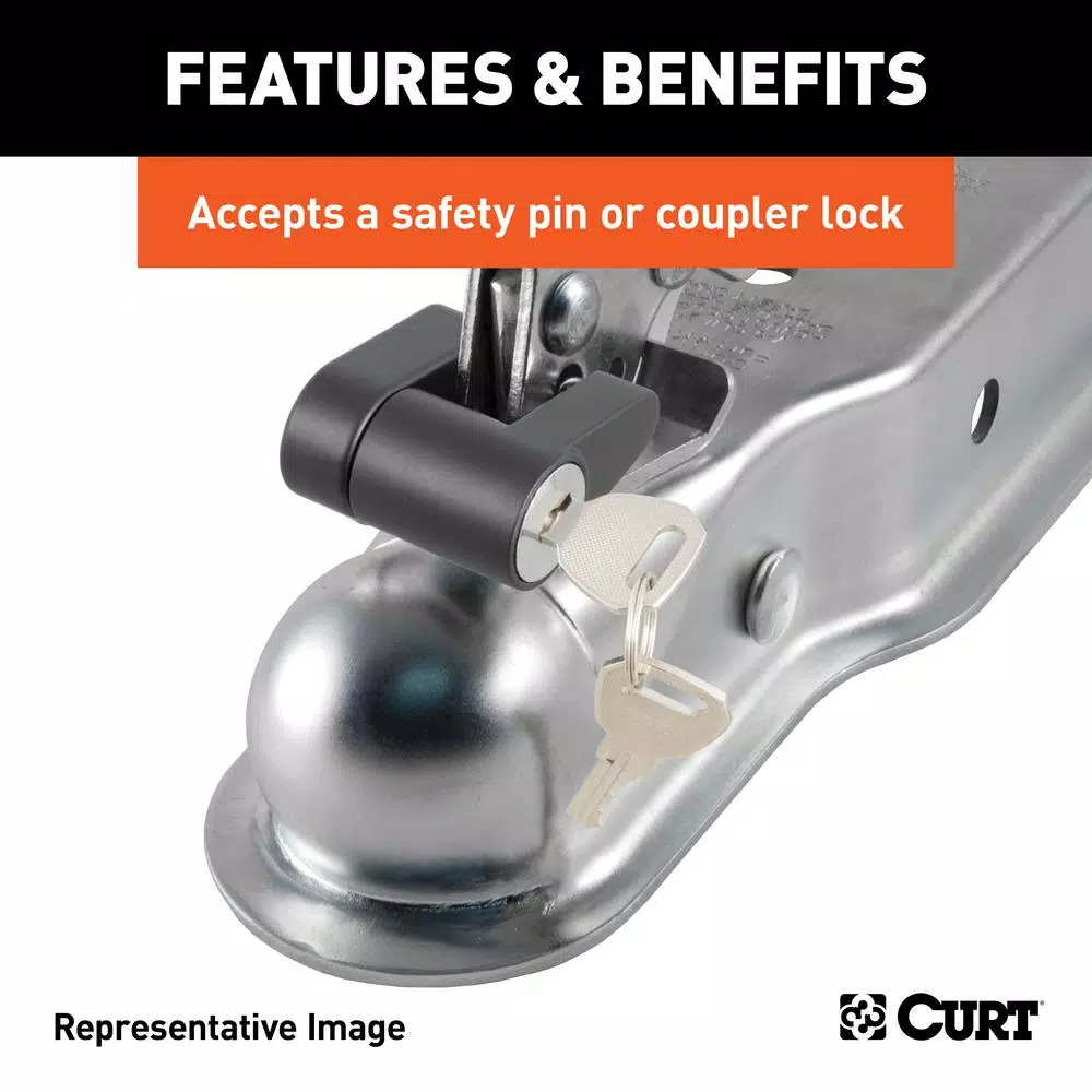 CURT 2" Straight-Tongue Posi-Lock Trailer Coupler, 3,500 lbs. Capacity, Zinc Finish